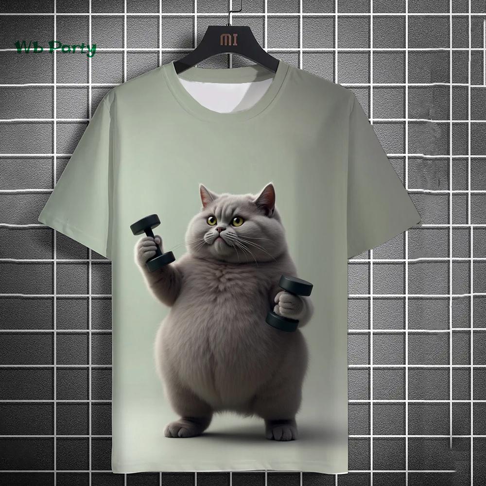 Lustiges Herren-T-Shirt 3D Fitness Katze Print Kurzarm T-Shirt Übergroße Herrenbekleidung Sommer Street Casual Top Lustiges Tier-T-Shirt XXXL von Joom DACH