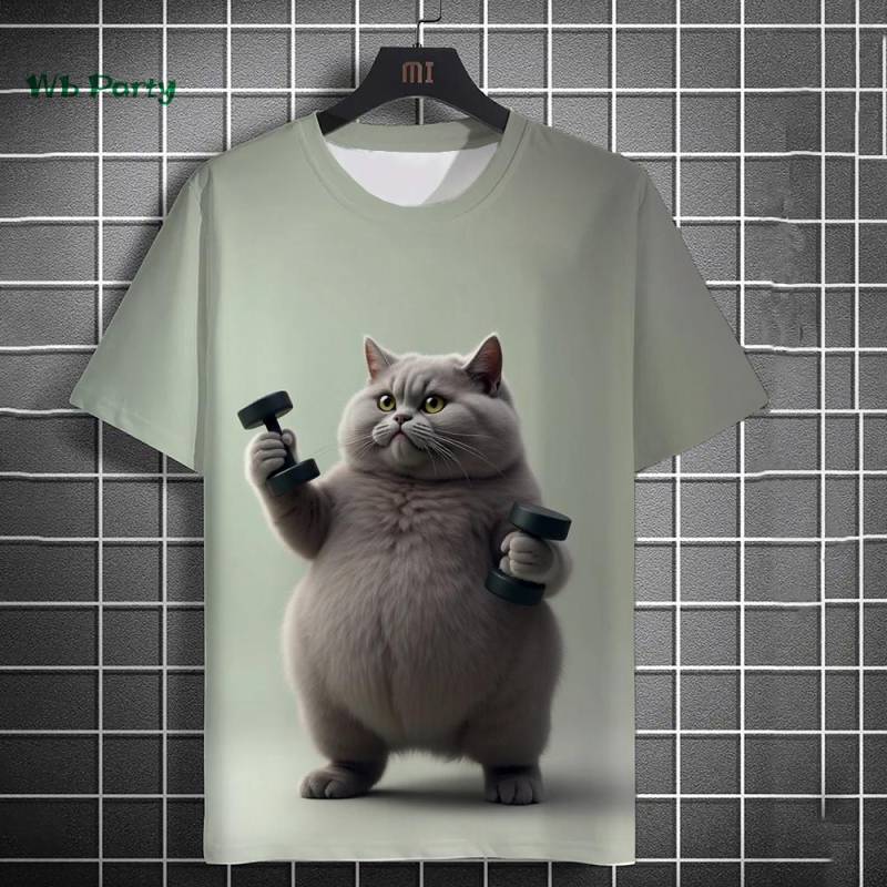 Lustiges Herren-T-Shirt 3D Fitness Katze Print Kurzarm T-Shirt Übergroße Herrenbekleidung Sommer Street Casual Top Lustiges Tier-T-Shirt XXXL von Joom DACH