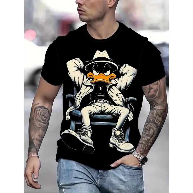 Lustiges Herren-T-Shirt mit Cartoon-Enten-Print, Sommer, lässig, kurzärmelig, Pullover, modische T-Shirts für den Außenbereich, übergroße Kleidung für Männer 4XL von Joom DACH