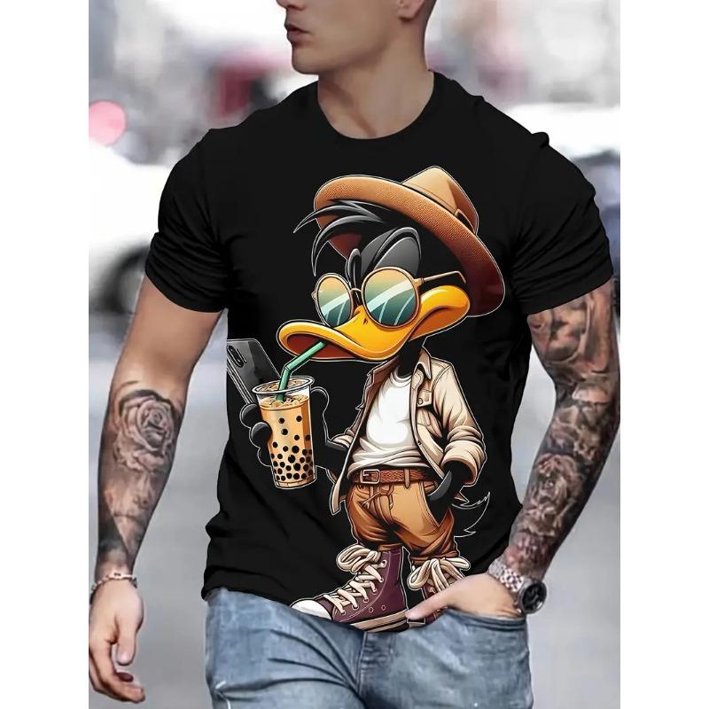 Lustiges Herren-T-Shirt mit Cartoon-Enten-Print, Sommer, lässig, kurzärmelig, Pullover, modische T-Shirts für den Außenbereich, übergroße Kleidung für Männer M von Joom DACH