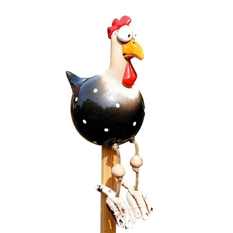 Lustiges Huhn mit großen Augen und langen Füßen, Kunstharz-Statuen, Statue, Holzpfahl, Dekoration, Henne-Skulpturen, Gartenzaun, Kunstbedarf schwarz von Joom DACH