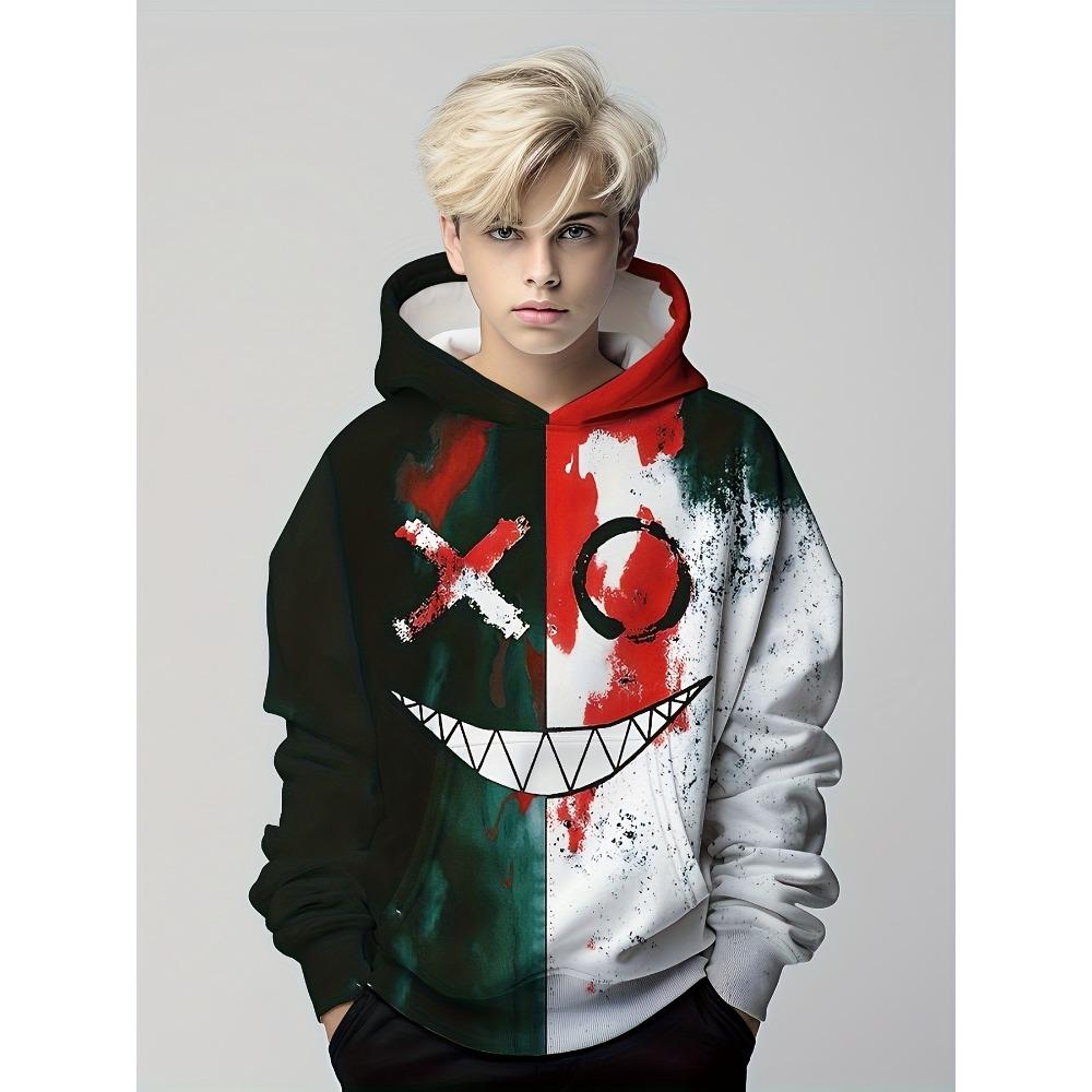Lustiges Lächelndes 3D-Druck-Kapuzenpullover für Jungen, Pullover mit langen Ärmeln, Kapuzenpullover für Jungen, Sweatshirt für Kinder, Frühling, Herbst, Kinder, Kapuzenpullover, Oberteil im Freien 150CM von Joom DACH