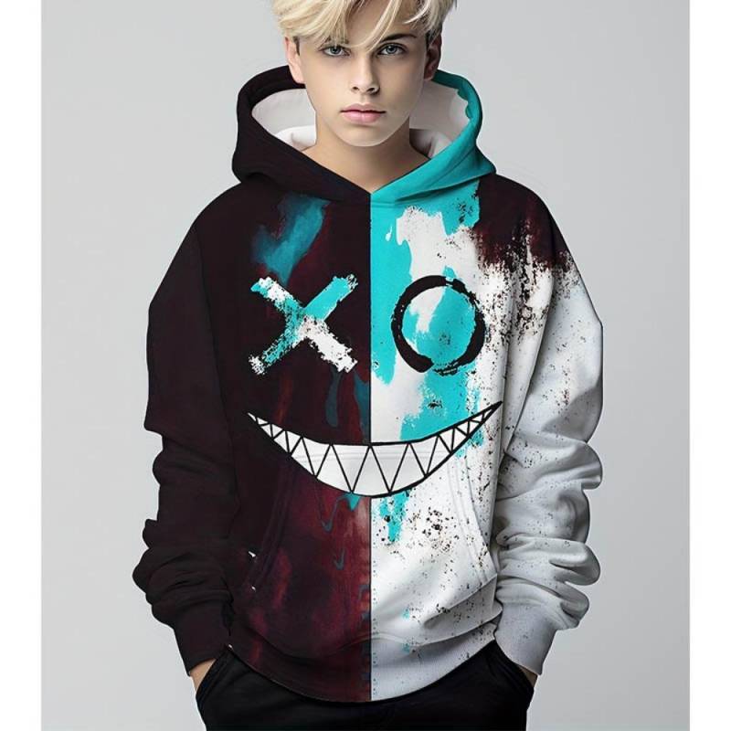Lustiges Lächelndes 3D-Druck-Kapuzenpullover für Jungen, Pullover mit langen Ärmeln, Kapuzenpullover für Jungen, Sweatshirt für Kinder, Frühling, Herbst, Kinder, Kapuzenpullover, Oberteil im Freien 130CM von Joom DACH