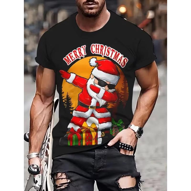 Lustiges Weihnachtsmann 3D-gedrucktes Herbst-Winter Herren Weihnachts-T-Shirt Mode Kurzarm-Top Lässig Übergröße Herrenbekleidung 3XL von Joom DACH