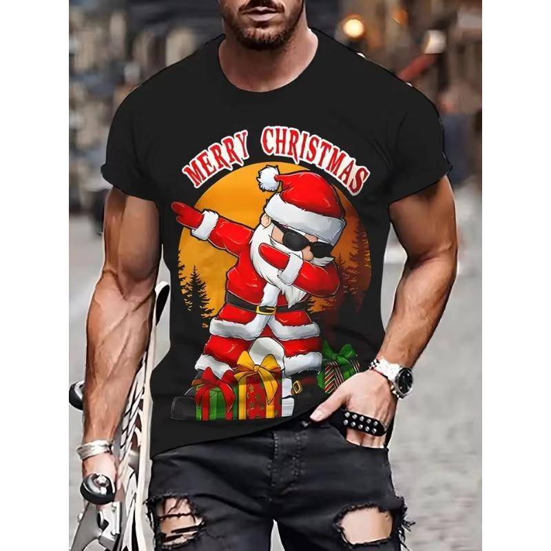 Lustiges Weihnachtsmann 3D-gedrucktes Herbst-Winter Herren Weihnachts-T-Shirt Mode Kurzarm-Top Lässig Übergröße Herrenbekleidung 3XL von Joom DACH