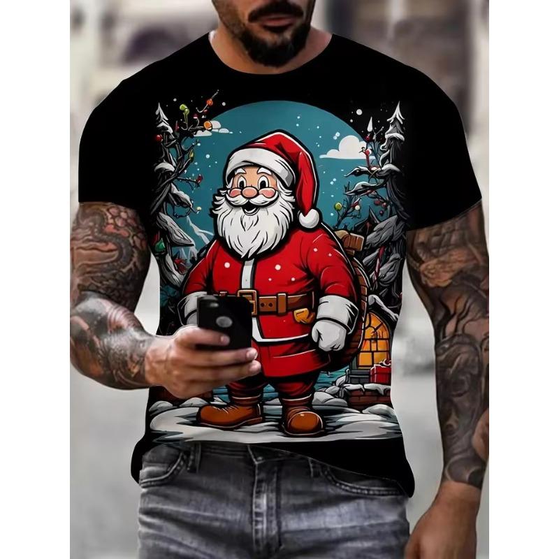 Lustiges Weihnachtsmann 3D-gedrucktes Herbst-Winter Herren Weihnachts-T-Shirt Mode Kurzarm-Top Lässig Übergröße Herrenbekleidung 4XL von Joom DACH