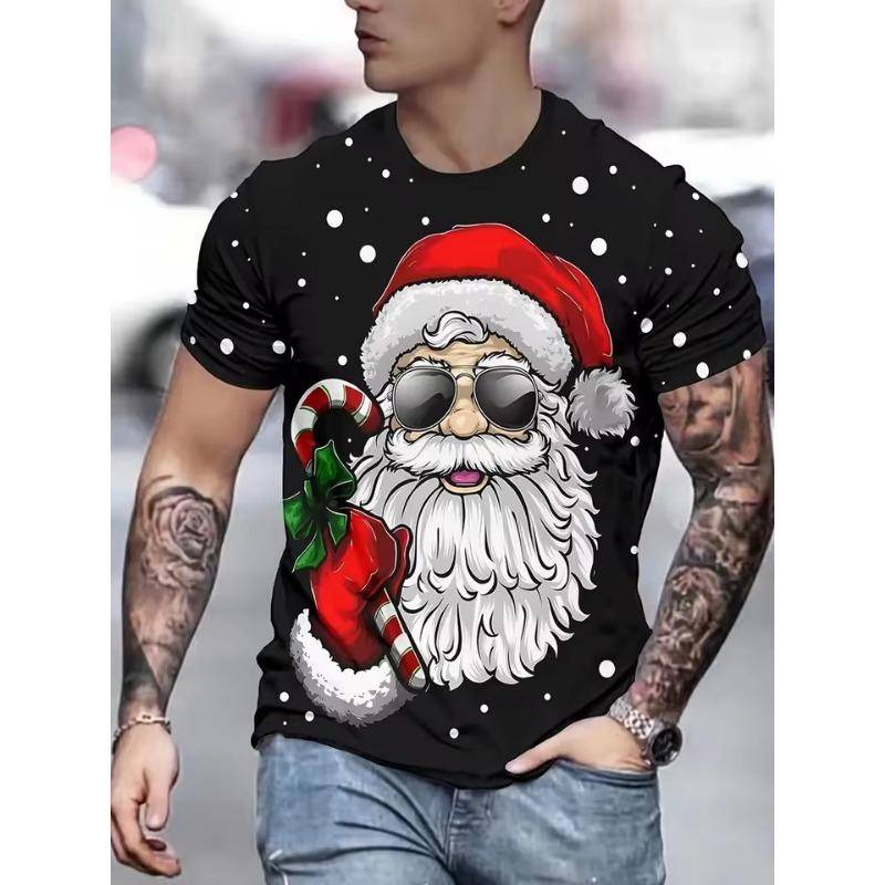 Lustiges Weihnachtsmann 3D-gedrucktes Herbst-Winter Herren Weihnachts-T-Shirt Mode Kurzarm-Top Lässig Übergröße Herrenbekleidung 5XL von Joom DACH