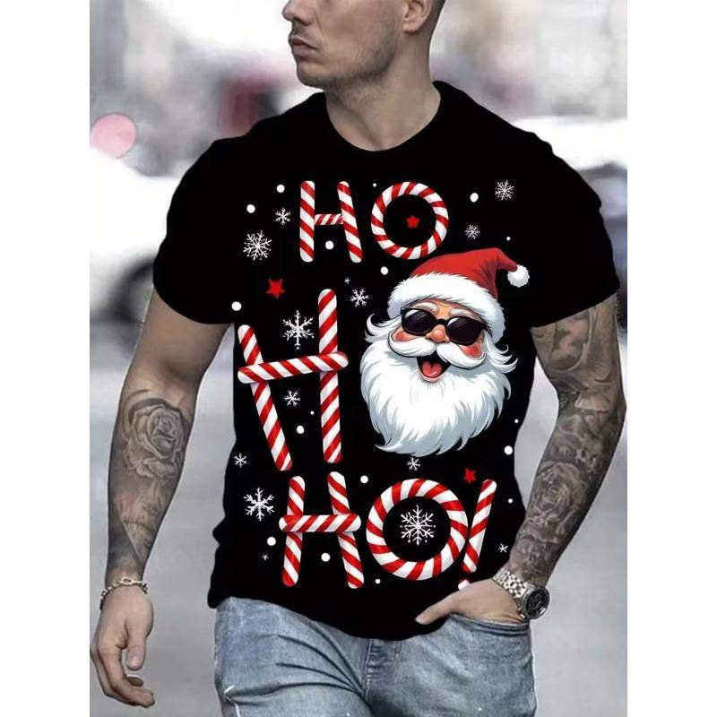 Lustiges Weihnachtsmann 3D-gedrucktes Herbst-Winter Herren Weihnachts-T-Shirt Mode Kurzarm-Top Lässig Übergröße Herrenbekleidung L von Joom DACH