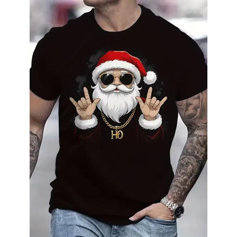 Lustiges Weihnachtsmann 3D-gedrucktes Herbst-Winter Herren Weihnachts-T-Shirt Mode Kurzarm-Top Lässig Übergröße Herrenbekleidung XL von Joom DACH