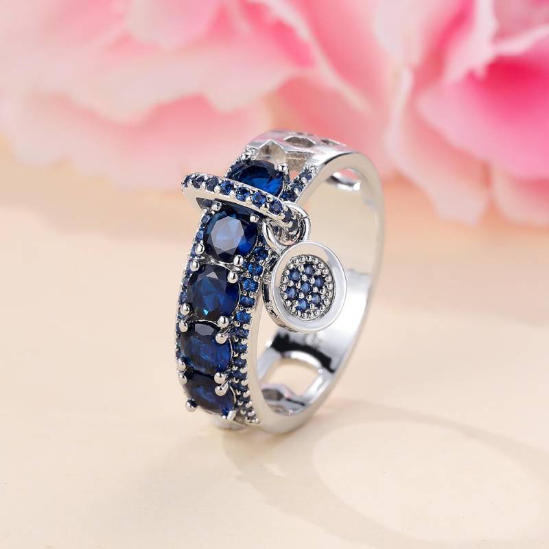 Luxuriöse, runde Ringe für Frauen, silberfarben, aquablauer Zirkonia, Eheringe, Schmuck 7 silber/blau von Joom DACH
