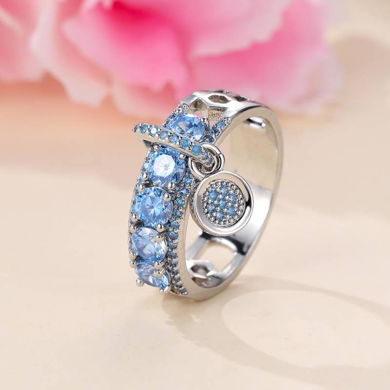 Luxuriöse, runde Ringe für Frauen, silberfarben, aquablauer Zirkonia, Eheringe, Schmuck 7 silber/meergrün von Joom DACH