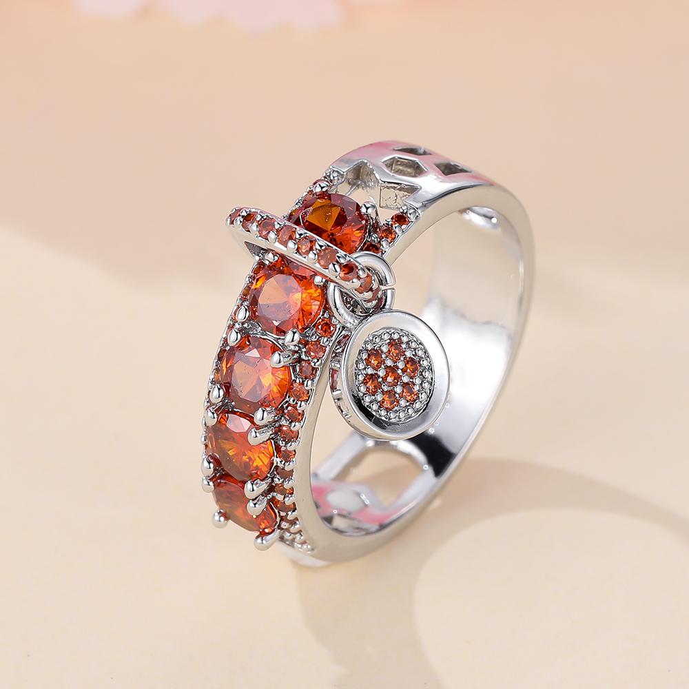 Luxuriöse, runde Ringe für Frauen, silberfarben, aquablauer Zirkonia, Eheringe, Schmuck 8 silber/rot von Joom DACH