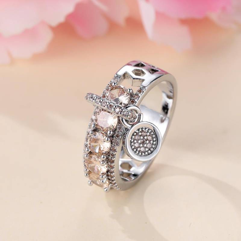 Luxuriöse, runde Ringe für Frauen, silberfarben, aquablauer Zirkonia, Eheringe, Schmuck 8 champagner/silber von Joom DACH