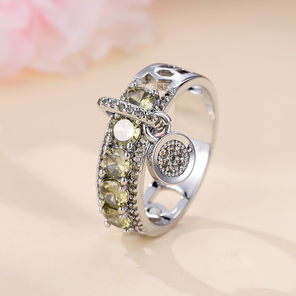 Luxuriöse, runde Ringe für Frauen, silberfarben, aquablauer Zirkonia, Eheringe, Schmuck 8 silber/olivgrüne von Joom DACH