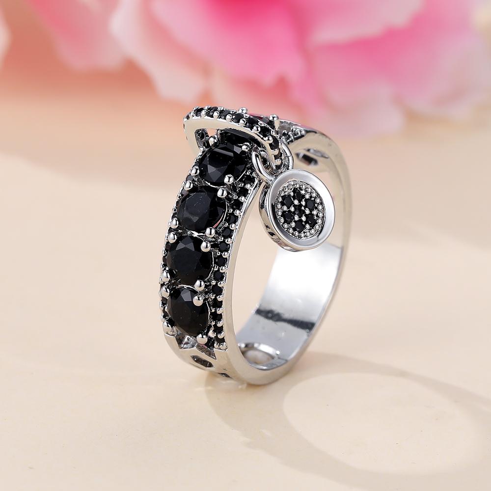 Luxuriöse, runde Ringe für Frauen, silberfarben, aquablauer Zirkonia, Eheringe, Schmuck 8 silber/schwarz von Joom DACH