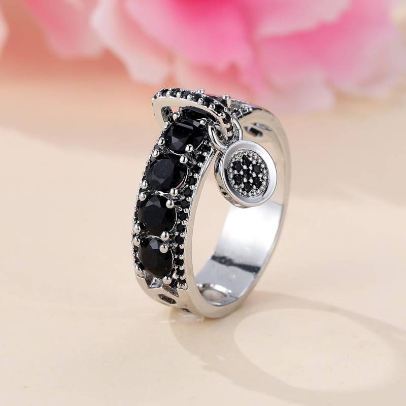 Luxuriöse, runde Ringe für Frauen, silberfarben, aquablauer Zirkonia, Eheringe, Schmuck 8 silber/schwarz von Joom DACH