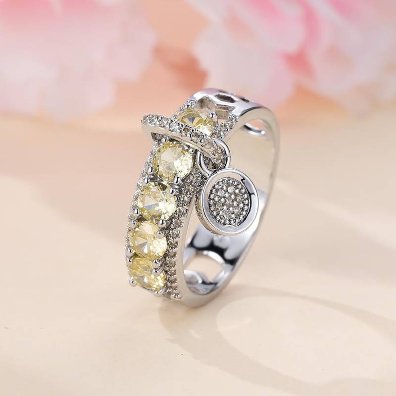 Luxuriöse, runde Ringe für Frauen, silberfarben, aquablauer Zirkonia, Eheringe, Schmuck 9 gelb/silber von Joom DACH