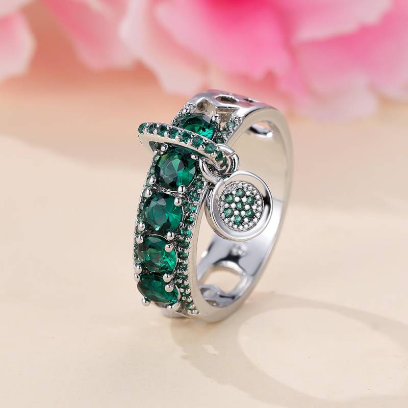 Luxuriöse, runde Ringe für Frauen, silberfarben, aquablauer Zirkonia, Eheringe, Schmuck 9 silber/grün von Joom DACH