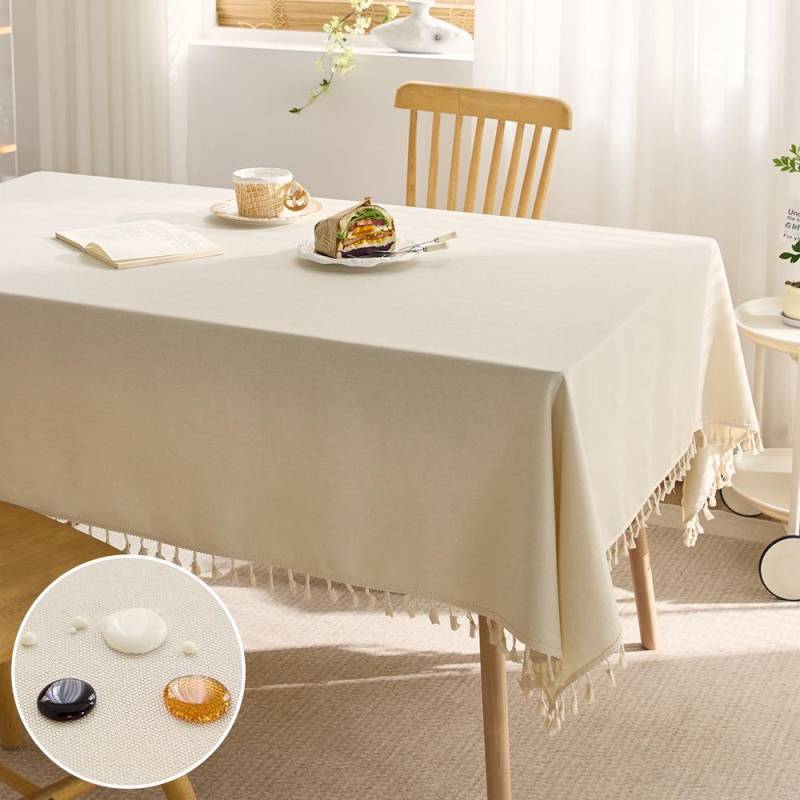 Luxuriöse, wasserfeste und schmutzabweisende Tischdecke aus Baumwollleinen für rechteckige Couchtische 140*140CM for square or round table von Joom DACH