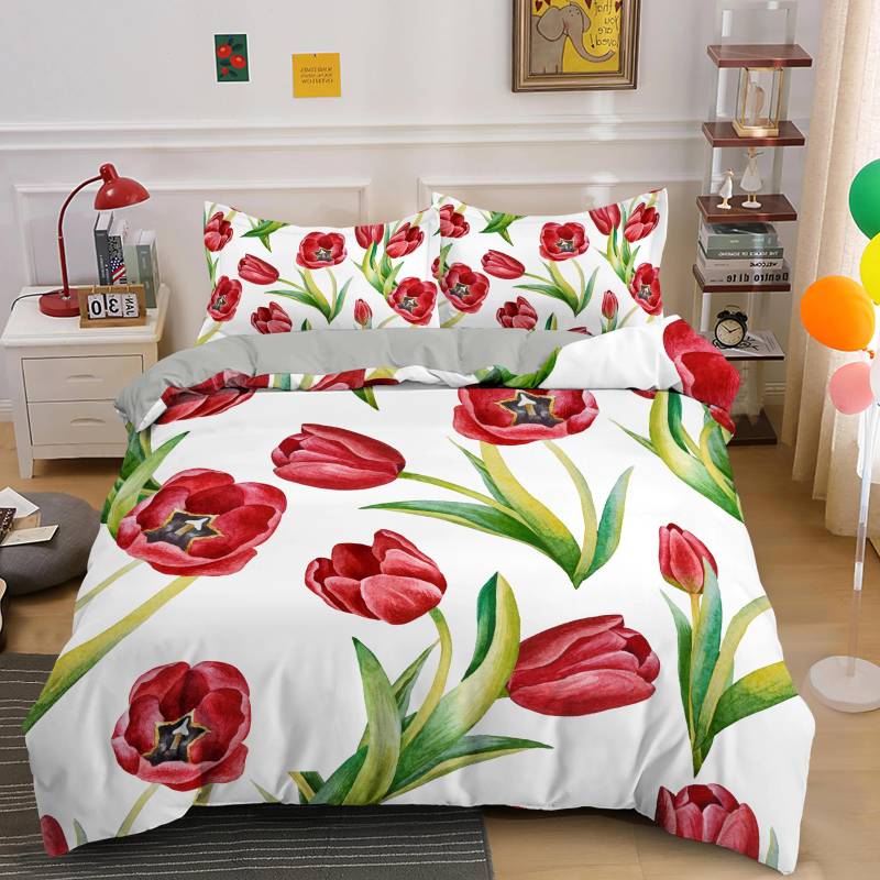 Luxuriöse 3D Bunte Blumen King Queen Doppel Bettbezug Floral Bettwäsche Set Damen Steppdeckenbezug Schwarz Polyester Bettdeckenbezug EU single(135x200cm) von Joom DACH