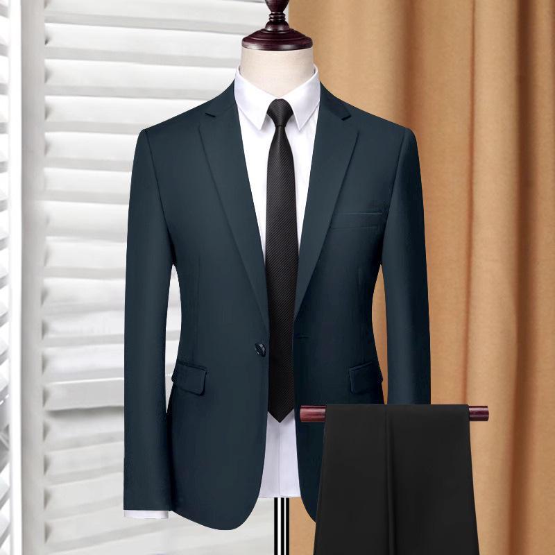 Luxuriöse Business-Anzüge für Herren im koreanischen Stil: Slim Fit-Jacken für den Beruf und die Freizeit L blau/graue von Joom DACH