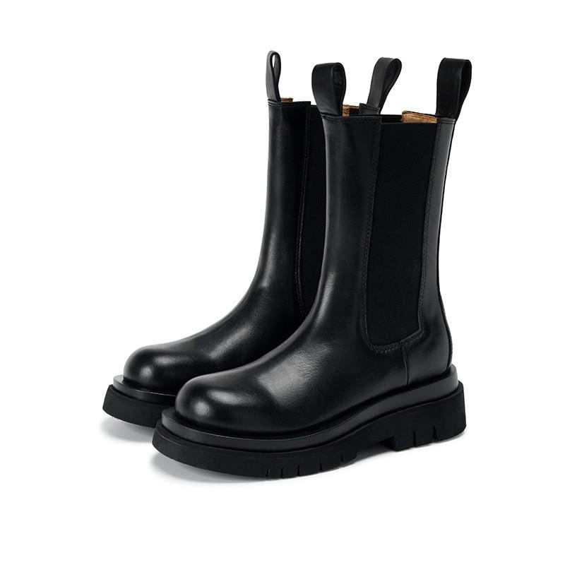 Luxuriöse Chelsea-Stiefel, Damen-Stiefeletten, klobige Winterschuhe, Plateau-Stiefeletten, Slip-On, klobiger Absatz, BV-Stiefel, Markendesigner 38 von Joom DACH