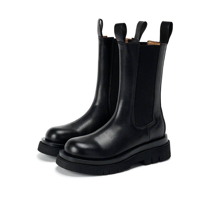 Luxuriöse Chelsea-Stiefel, Damen-Stiefeletten, klobige Winterschuhe, Plateau-Stiefeletten, Slip-On, klobiger Absatz, BV-Stiefel, Markendesigner 38 von Joom DACH
