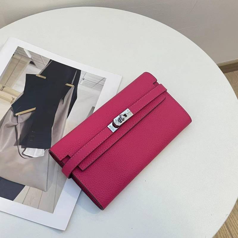 Luxuriöse Damen Geldbörsen aus echtem Leder Hohe Qualität Erste Schicht Rindsleder Langes Portemonnaie Silberfarbener Drehverschluss Geldbörse Wunderschöne Clutch ohne Logo heißes rosa von Joom DACH