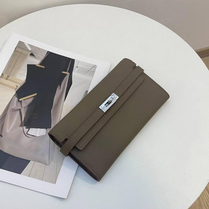 Luxuriöse Damen Geldbörsen aus echtem Leder Hohe Qualität Erste Schicht Rindsleder Langes Portemonnaie Silberfarbener Drehverschluss Geldbörse Wunderschöne Clutch ohne Logo khaki von Joom DACH