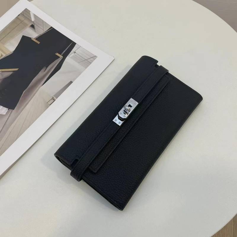 Luxuriöse Damen Geldbörsen aus echtem Leder Hohe Qualität Erste Schicht Rindsleder Langes Portemonnaie Silberfarbener Drehverschluss Geldbörse Wunderschöne Clutch ohne Logo schwarz von Joom DACH