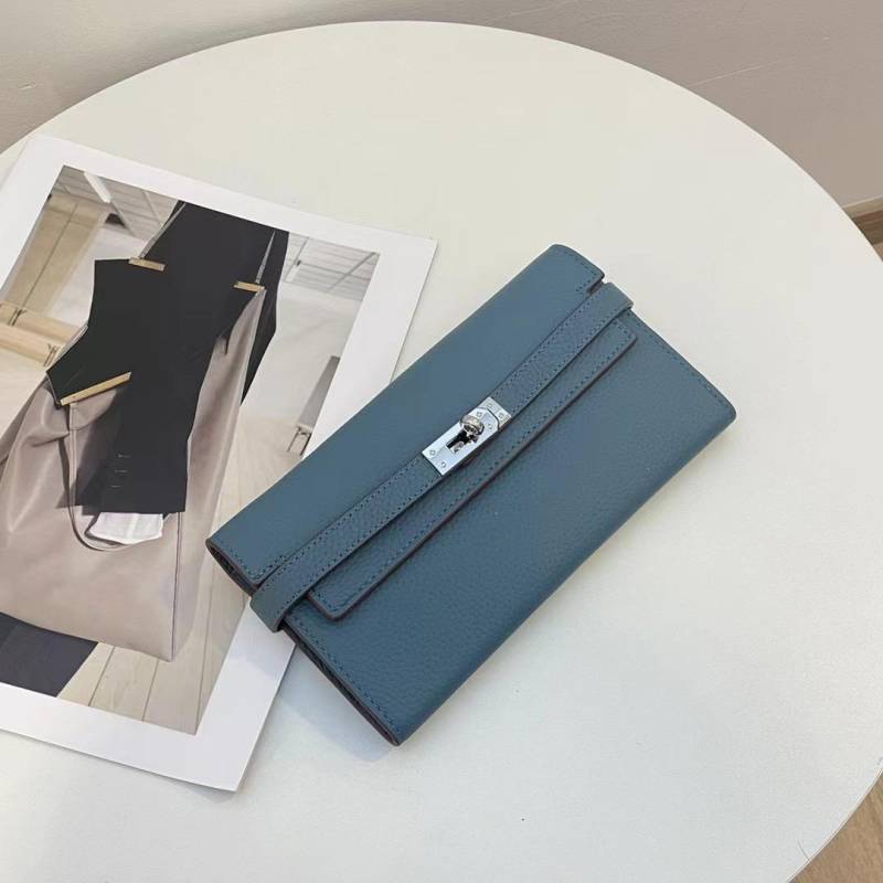 Luxuriöse Damen Geldbörsen aus echtem Leder Hohe Qualität Erste Schicht Rindsleder Langes Portemonnaie Silberfarbener Drehverschluss Geldbörse Wunderschöne Clutch ohne Logo hellblaue von Joom DACH