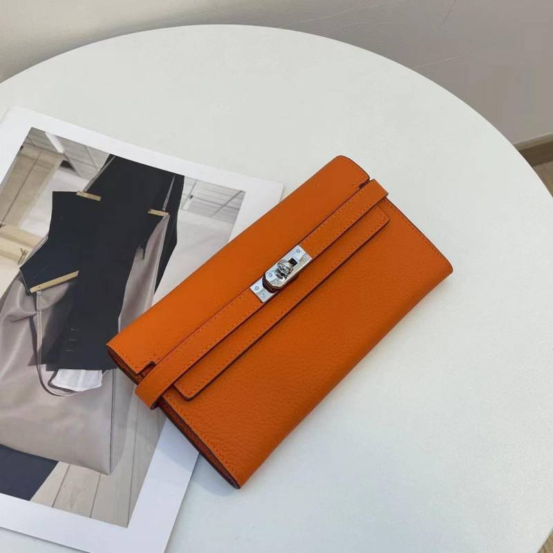 Luxuriöse Damen Geldbörsen aus echtem Leder Hohe Qualität Erste Schicht Rindsleder Langes Portemonnaie Silberfarbener Drehverschluss Geldbörse Wunderschöne Clutch ohne Logo orange von Joom DACH