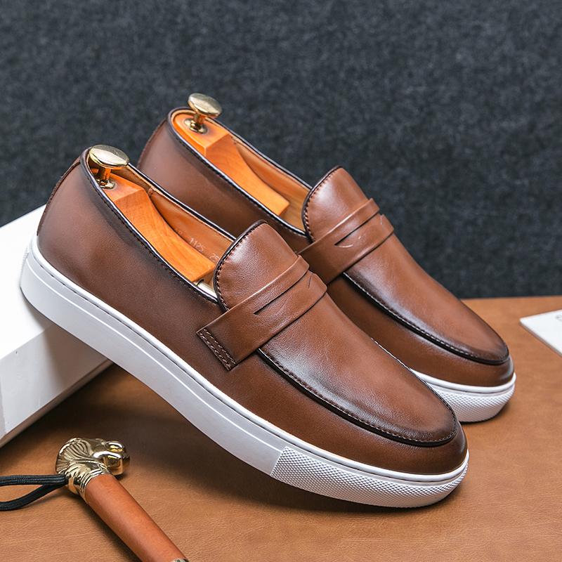 Luxuriöse Herren Freizeitschuhe zum Hineinschlüpfen aus Leder Herren Klassischer Britischer Stil Penny Loafers Herren Outdoor Mokassins Fahr-Flats 42 von Joom DACH