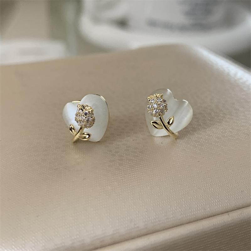 Luxuriöse Katzenaugen-Stein-Ohrringe mit Tulpenmotiv für Frauen, trendige Ohrstecker mit Blumenherz, Party-Schmuck, Geschenk gold von Joom DACH