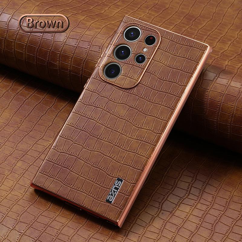 Luxuriöse Krokodillederhülle für Samsung Galaxy S24 Ultra S23 S23FE Hülle Galaxy A55 A35 A25 A05s A54 A34 A14 Überzug aus weicher Silikonschutzhülle galaxy s24 plus braun von Joom DACH