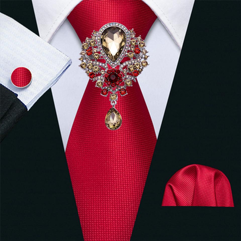 Luxuriöse Paisley-Krawatten mit Brosche, Einstecktuch, Manschettenknopf für Herren, Seidenkrawatte, gewebtes Hochzeitsset N-0206 von Joom DACH