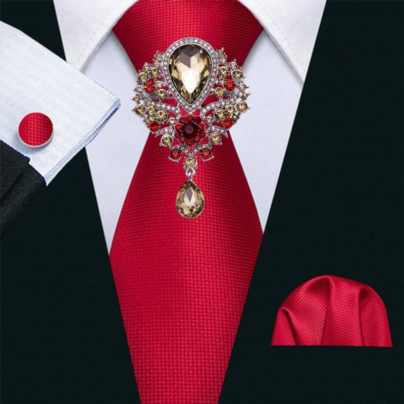 Luxuriöse Paisley-Krawatten mit Brosche, Einstecktuch, Manschettenknopf für Herren, Seidenkrawatte, gewebtes Hochzeitsset N-0206 von Joom DACH