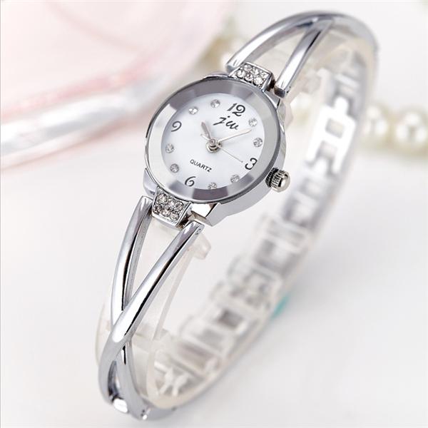Luxuriöse Strass-Uhr für Damen und Mädchen, elegantes Edelstahl-Quarz-Armbanduhr-Armband weiß von Joom DACH