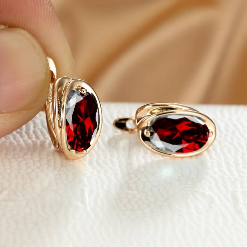 Luxuriöse Tropfenohrringe aus rotem Stein für Frauen in goldener Farbe, trendige große Ohrringe, edler Brautschmuck für die Hochzeit rot von Joom DACH