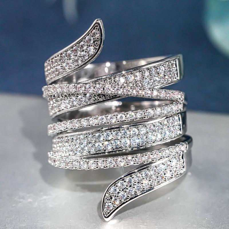 Luxuriöse funkelnde Zirkonia-Ringe für Damen, zarte breite Fingeraccessoires, charmante attraktive Ehering-Schmuckstücke 10 von Joom DACH