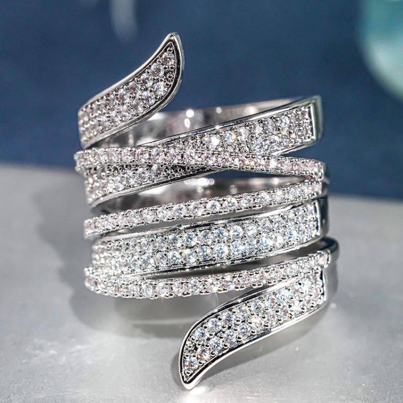 Luxuriöse funkelnde Zirkonia-Ringe für Damen, zarte breite Fingeraccessoires, charmante attraktive Ehering-Schmuckstücke 10 von Joom DACH