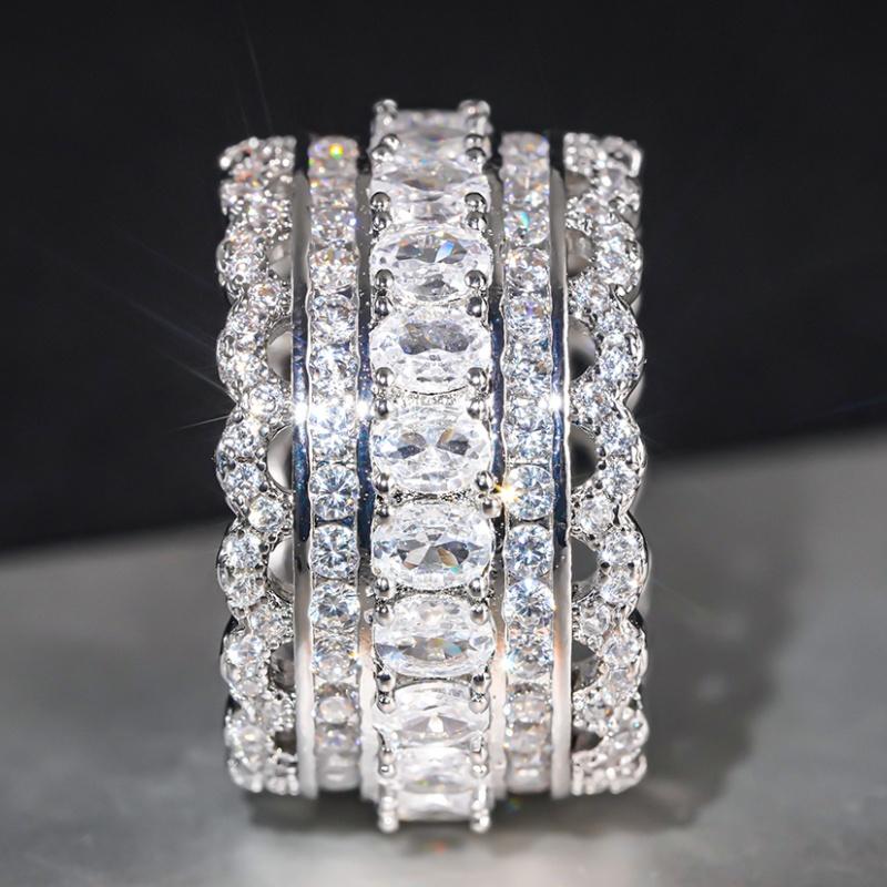 Luxuriöse funkelnde Zirkonia-Ringe für Damen, zarte breite Fingeraccessoires, charmante attraktive Ehering-Schmuckstücke 10 von Joom DACH