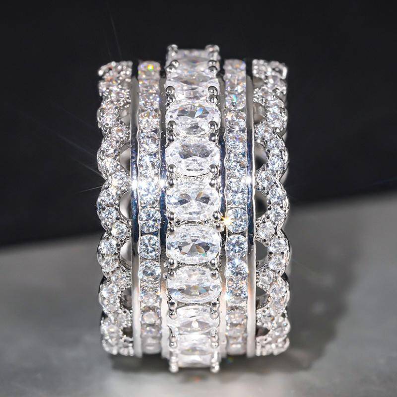 Luxuriöse funkelnde Zirkonia-Ringe für Damen, zarte breite Fingeraccessoires, charmante attraktive Ehering-Schmuckstücke 10 von Joom DACH