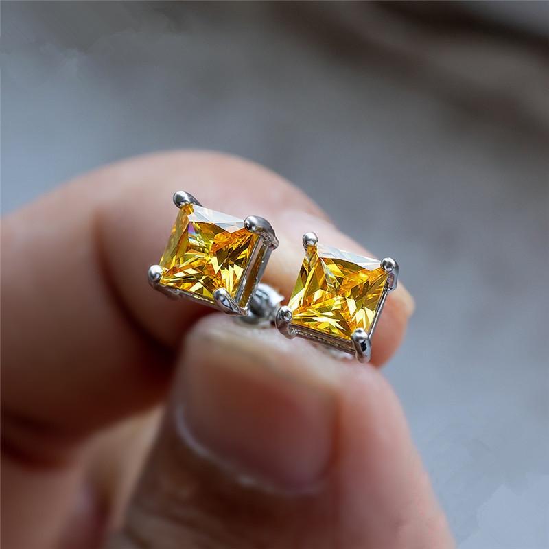 Luxuriöse grüne Stein-Ohrstecker, quadratische Stein-Ohrringe mit Schraubverschluss, Vintage-Stil, silberfarben, Hochzeit, Spiral-Ohrringe für Frauen gelb von Joom DACH
