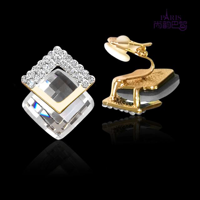 Luxuriöse quadratische Strass-Ohrclips mit österreichischem Kristall, ohne Piercing für Frauen, Statement-Ohrmanschette, Hochzeitsschmuck weiß von Joom DACH