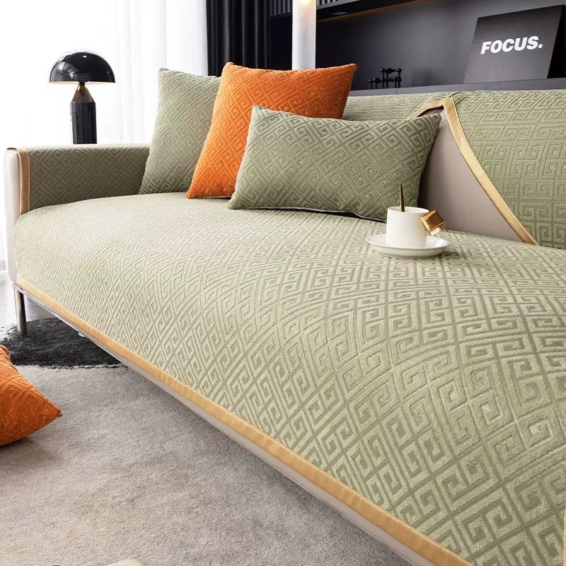 Luxuriöser Sofabezug mit Gittermuster, nordischer Jacquard-Sofabezug mit Goldrand, Sofakissen, Handtuch, Wohnzimmer-Sofamatte, moderne rutschfeste Freizeit-Heimdekoration 70x120cm 1pcs von Joom DACH