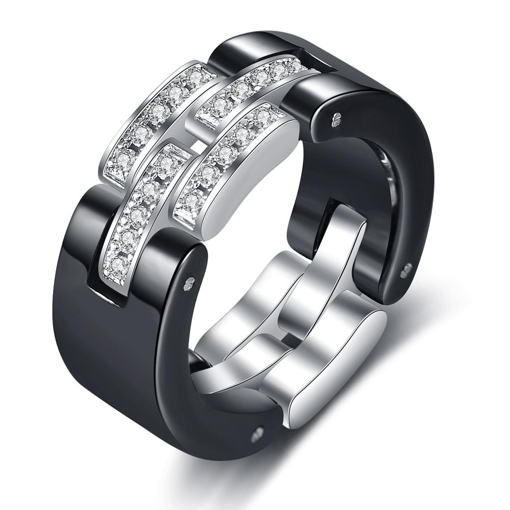Luxuriöser romantischer klarer schwarzer und weißer Keramikring, Schmuck für Frauen, Accessoires, Modeschmuck, Ring mit Bling-Kristall 10 von Joom DACH