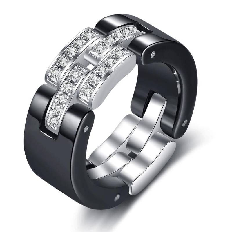 Luxuriöser romantischer klarer schwarzer und weißer Keramikring, Schmuck für Frauen, Accessoires, Modeschmuck, Ring mit Bling-Kristall 10 von Joom DACH