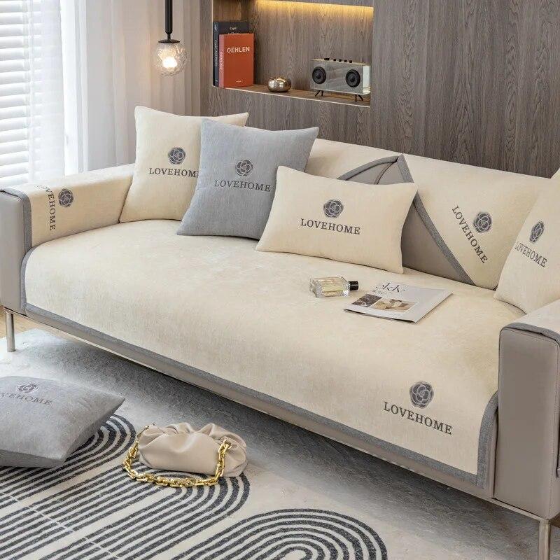 Luxuriöser rutschfester Sofabezug, grauer Kantenbezug, Handtuch-Leder-Sofakissen, modern, schlicht, 4-Jahreszeiten-Universal-Hausschutzbezug 110x240cm 1pcs von Joom DACH