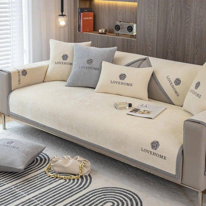 Luxuriöser rutschfester Sofabezug, grauer Kantenbezug, Handtuch-Leder-Sofakissen, modern, schlicht, 4-Jahreszeiten-Universal-Hausschutzbezug 110x240cm 1pcs von Joom DACH